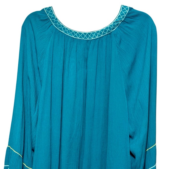 Lane Bryant Long Sleeve Embroidered Peasant Crinkle Blouse Tunic Top - Picture 8 of 12
